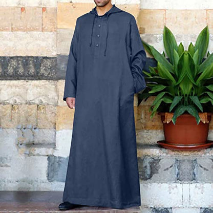 Ctreela Kaftan Thobe for Men Big And Tall Muslim Hooded Robe Mens Long Sleeve Caftan Thawb Islamic Ramadan Masjid Gown - color: Navy, size: 3X-Large