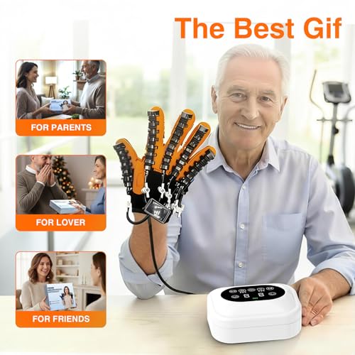 Hand Rehabilitation Equipment, Therapy Gloves for Stroke Hand Recovery Device, Robotic Rehab Glove for Finger Training, Adjustable Strength Hands Exerciser - size: Left-M