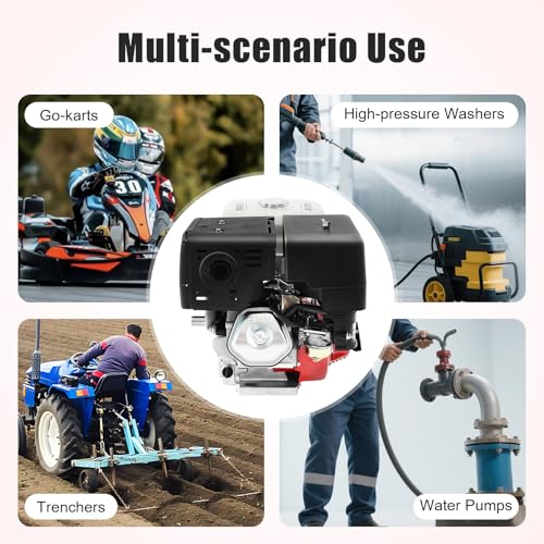 4-Stroke 7.5HP Gas-Powered Engine, 212CC Gas Powered Engine with Large Fuel Tank High-Precision Carburetor and Low Oil Alarm Light, Forced Air Cooling System Pull Start Portable Gas Engine - size: 7.5HP 212CC RED