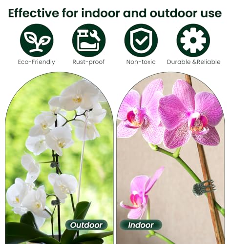 100 Pcs Orchid Clips for Plants Support, Plastic Clips for Plants to Secure Vines & Stems (Green, 2.1 x 1.3 Inches)