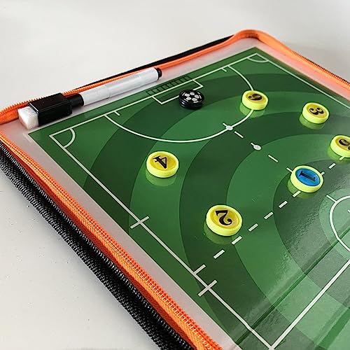 Futsal Soccer Coaching Board Magnetic with Marker, Football Tactics Board Portable, Foldable Soccer Clipboard for Coaches with Player Markers & Pen
