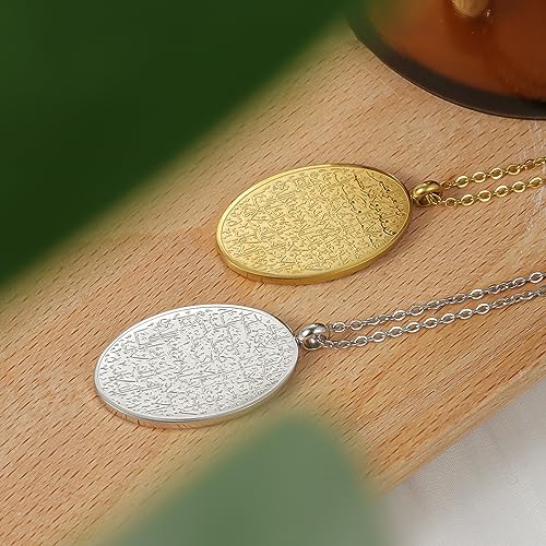 Ayatul Kursi Oval Necklace | Women Calligraphy Necklace Arabic Calligraphy Necklace Stainless steel 18K Gold Plated Pendant Gift - color: Black, size: 16 inch