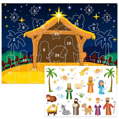 Nativity Advent Calendar 2025 - Religious Nativity Scene Christmas Countdown Stickers for Kids Christian Advent Calendar Christmas Activities Decorations Gifts