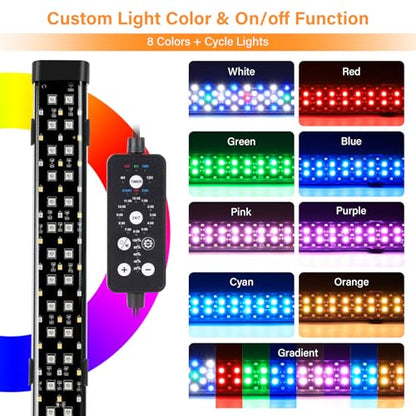 hygger Submersible LED Aquarium Light, 14W 15in 24/7 Mode Fish Tank Light with 5 Rows Beads, with Timer 9 Colors and Adjustable Brightness, Full Spectrum IP68 Waterproof Light for Fish Tank 16-27 inch - size: 15in 14W