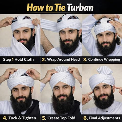 Turban For Men (156 Inches) Long Cloth – Muslim, Sikh, Punjabi Headwrap | For Prayer, Festivals & Special Occasions - color: Light Cream