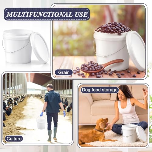 Mumufy 10 Pcs 3.5 Gallon Round Food Grade Bucket with Lid Plastic Buckets Pail with Handle Lid Heavy Duty Buckets for Storing Dry Food Charcoal Camping Fishing(White) - color: White, style: Round