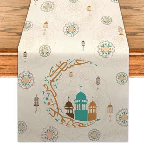 Ramadan Table Runner Ramadan Mubarak Kitchen Dining Table Centerpiece Islamic Eid Mubarak Decor Blue Eid Decorations for Home-72 Inches Long