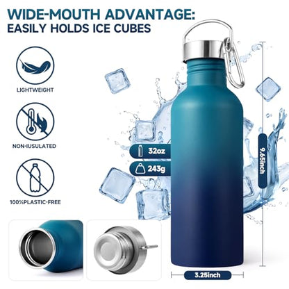 Volhoply 32oz Uninsulated Single Walled Water Bottle, Stainless Steel Sports Water Bottles with Handle, BPA Free Lightweight Water Bottles for Hiking, Biking, Running（Dark Night,1） - color: Dark Night