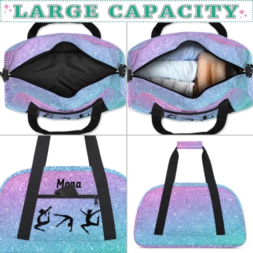 Custom Dance Bag, Gradient Purple Blue Glittering Gym Silhouette | Personalized Kids Gym Bag for Girls Customized Travel Sports Duffel Bag Name - color: Color 29