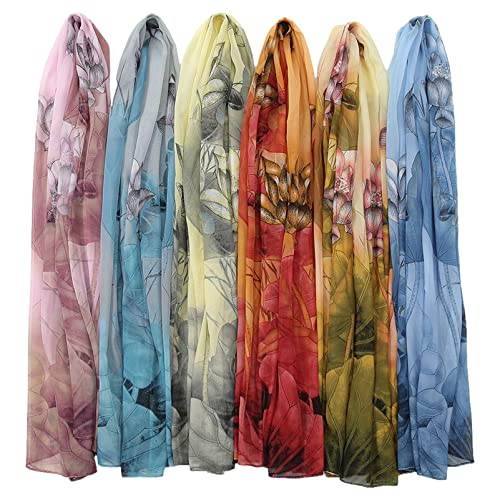 amokk 6 Packs Fashion Scarves for Women Lightweight Chiffon Scarfs for Women Summer Shawl Warp Floral Head Scarf - color: Color-8