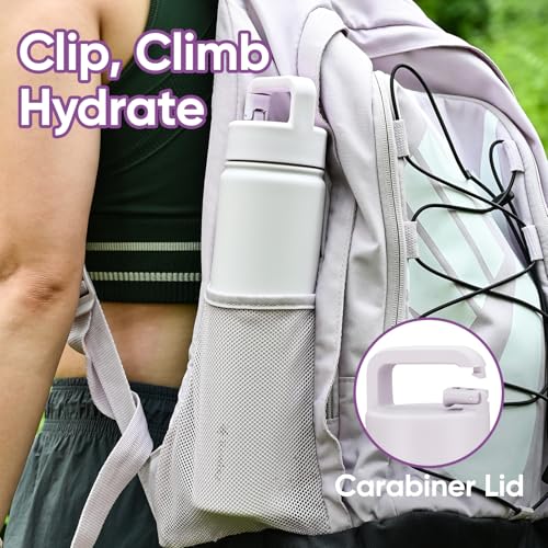 KEWIXY 24 oz Insulated Water Bottle, 2-in-1 Lid, Straw & Spout with Protected, Leak Proof, Keep Cold, Stainless Steel, Metal, Reusable, Handle, for Travel, Gym and School, 2 Lids, Pale Mauve - color: Pale Mauve, size: 24 Ounces