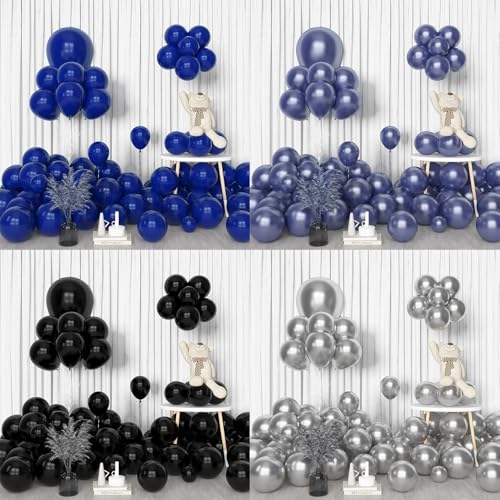 Amandir 153pcs Blue and Black Balloons Arch Garland Kit Different Sizes 18 12 10 5inch Metallic Silver Royal Dark Navy Blue Latex Confetti Graduation Balloon Birthday Space Retirement Party Supplies - color: Blue Black