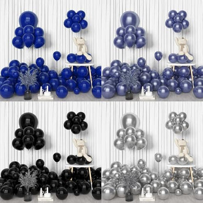 Amandir 153pcs Blue and Black Balloons Arch Garland Kit Different Sizes 18 12 10 5inch Metallic Silver Royal Dark Navy Blue Latex Confetti Graduation Balloon Birthday Space Retirement Party Supplies - color: Blue Black