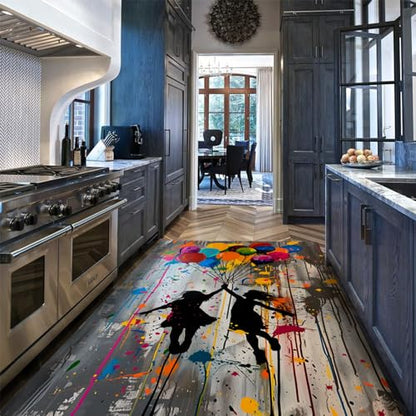 Colorful Graffiti Machine Washable Rug 5'x8' - Girl with Balloons Non Slip Living Room Carpet Street Art Rug for Office Dining Room - size: 5'x8'