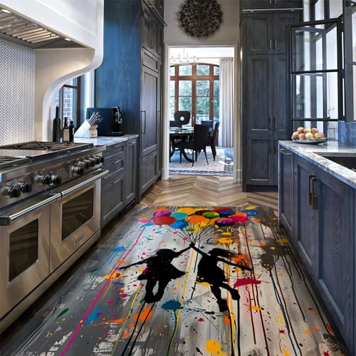 Colorful Graffiti Machine Washable Rug 5'x7' - Girl with Balloons Non Slip Living Room Carpet Street Art Rug for Office Dining Room - size: 5'x7'