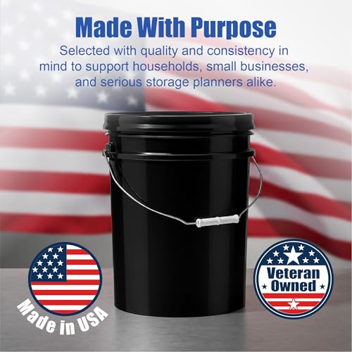 5 Gallon Bucket - Food Grade w/Lid BPA-Free, Black/Black, 1 | Airtight Gamma Seal Screw-On Lid, Heavy-Duty 90 Mil HDPE Plastic, Food Safe and Durable Container, Bulk Storage, Made in USA - color: Black/Black, size: 1 Pack