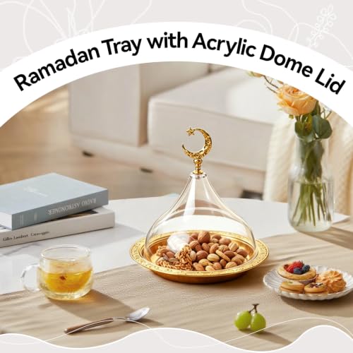 Ramadan Serving Tray with Lid, Gold Eid Mubarak Ramadan Plate