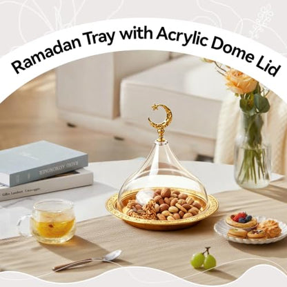 Ramadan Serving Tray with Lid, Gold Eid Mubarak Ramadan Plate
