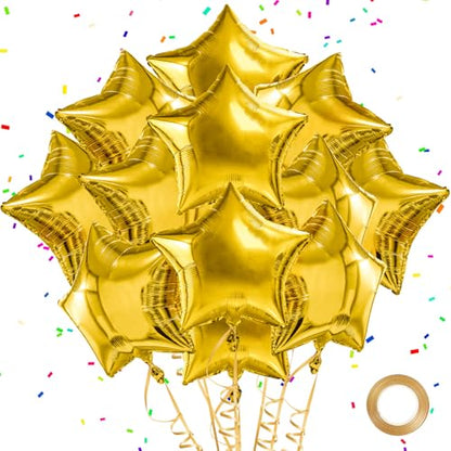 Gold Star Balloons Foil Graduation Mylar Balloons Easter Helium Metallic Balloon 12pcs 18 Inch Gold Birthday Decorations Yellow Room Decor Party Decorations Baby Shower Anniversary Wedding - style: Gold