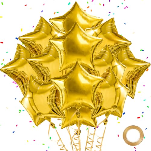 Gold Star Balloons Foil Graduation Mylar Balloons Easter Helium Metallic Balloon 12pcs 18 Inch Gold Birthday Decorations Yellow Room Decor Party Decorations Baby Shower Anniversary Wedding - style: Gold