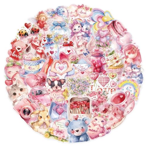 50pcs Valentine's Day Transparent PET Stickers Kawaii Pink Valentine Stickers Sweet Confession Sticker for Scrapbook Journaling Card Waterproof Romantic Love Sticker for Teens and Adults (pinkVD) - color: Pinkvd