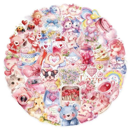 50pcs Valentine's Day Transparent PET Stickers Kawaii Pink Valentine Stickers Sweet Confession Sticker for Scrapbook Journaling Card Waterproof Romantic Love Sticker for Teens and Adults (pinkVD) - color: Pinkvd