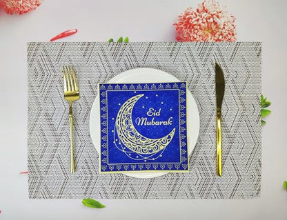 Navy Blue Eid Mubarak Letter Design Ramadan Mubarak Themed Paper Napkins for Eid Mubarak Party Table Supplies Decorations(6.5 in, 24-Pack)