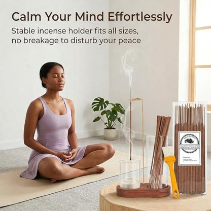 Incense Holder with 40 Pcs Palo Santo Incense Sticks - Incense Burner Holder with Glass Ash Catcher Relaxation, Purification, Meditation, Yoga Gift