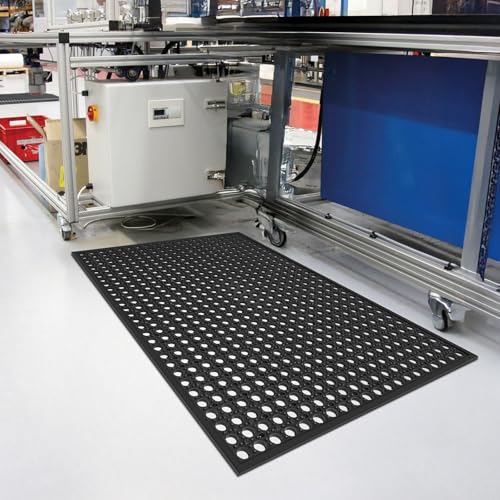 Outdoor Rubber Mat Kitchen Anti-Fatigue Floor Mats (24" x 36") Restaurant Bar Floor Mat New Rubber Non Slip Drainage Mat Black - size: 36"L x 24"W x 0.4"Th