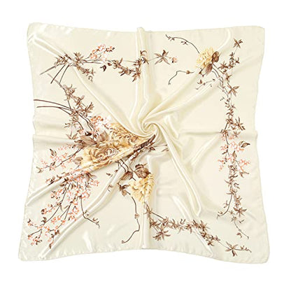 RIIQIICHY Head Scarf for Women Like Silk Satin Scarf for Hair Wrapping at Night Bandana Square Scarf for Sleeping 35 Inch - color: Cream/Gold/Brown/Pink