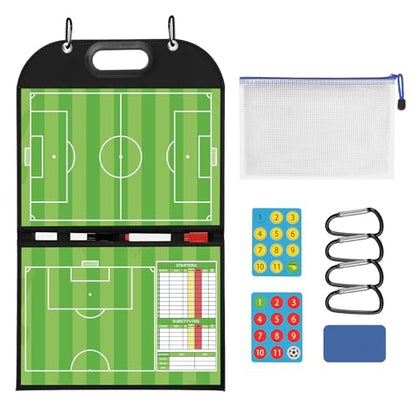 Magnetic Coaching Board – Foldable Dugout Display with Carry Handle, Leather-Covered Double-Sided Strategy & Lineup Planner for Baseball, Softball and Soccer - style: Soccer