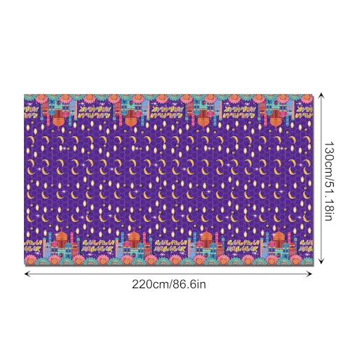 1Pc Ramadan Party Plastic Tablecloth 54 x 87 Inch Long Table Cover, House Light Purple Gold Party Tablecover for Eid Mubarak Baby Shower Birthday Dinner Picnic Kitchen Event Use - color: House Light Purple Gold Ramadan