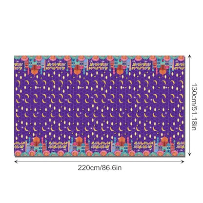 1Pc Ramadan Party Plastic Tablecloth 54 x 87 Inch Long Table Cover, House Light Purple Gold Party Tablecover for Eid Mubarak Baby Shower Birthday Dinner Picnic Kitchen Event Use - color: House Light Purple Gold Ramadan