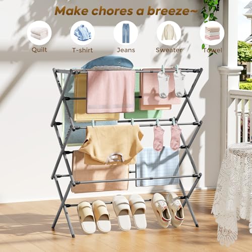 KINGBOARD Clothes Drying Rack, Collapsible Drying Rack Clothing with 11 Poles, 3-Tier Laundry Drying Rack, Small Clothes Drying Rack Foldable for Baby Clothes Sock Towel, 25lb Capacity, Grey - color: Gray