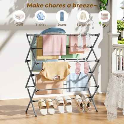 KINGBOARD Clothes Drying Rack, Collapsible Drying Rack Clothing with 11 Poles, 3-Tier Laundry Drying Rack, Small Clothes Drying Rack Foldable for Baby Clothes Sock Towel, 25lb Capacity, Grey - color: Gray