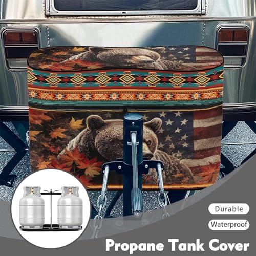 American Bear RV Trailer Propane Tank Cover Double 20 LB Propane Gas Tank Cover Durable Waterproof RV Parts Accessories Easy to Install - color: American Bear, size: S 20LB