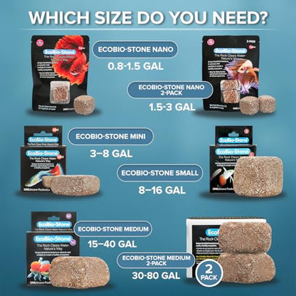 EcoBio-Block Aquarium Water Clarifier (Nano, 0.8–1.5 gal) | Volcanic Rock — Lasts Up to 2 Years — No Weekly Additives — Long-Term Water Balance — Safe for Fish, Shrimp, Frogs & Turtles - size: 1 Pack, style: Nano