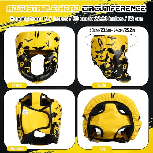 Arrowbash Boxing Headgear and Gloves Set for Kids 6oz Boxing Gloves and Wrestling Headgear Sparring Equipment for Boxing Kickboxing Muay Thai BJJ Karate Training - color: Yellow & Black, style: Bat