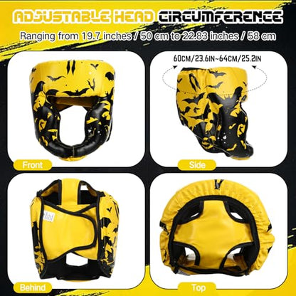 Arrowbash Boxing Headgear and Gloves Set for Kids 6oz Boxing Gloves and Wrestling Headgear Sparring Equipment for Boxing Kickboxing Muay Thai BJJ Karate Training - color: Yellow & Black, style: Bat