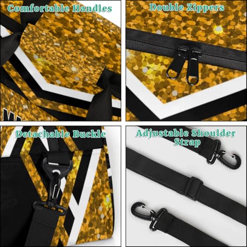 Custom Volleyball Bag with Name, Personalized Sports Bag for Teens Waterproof Weekender Carry Training Travel Bag, Gold Sequins Glitters with Black (Not real Glitter) - color: Gold Black