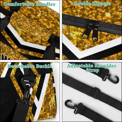 Custom Volleyball Bag with Name, Personalized Sports Bag for Teens Waterproof Weekender Carry Training Travel Bag, Gold Sequins Glitters with Black (Not real Glitter) - color: Gold Black