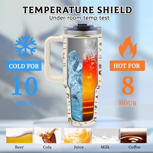40 Oz Tumbler with Handle, Fishing Gifts for Men Dad Boyfriend | Animal Tumbler with Handle Fish Gifts for Fishemen, Stainless Steel Insulated Tumblers, Animal Lovers Gift for Birthday - color: Fishing-White