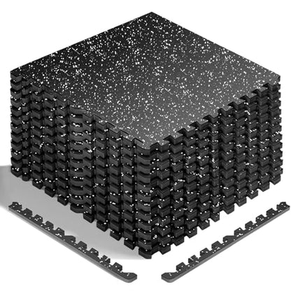 HAPBEAR 0.56'' Thick 12 Pcs 48 Sq Ft Exercise Equipment Mats - High-Density Rubber Top EVA Foam Interlocking Mats, 24x24in Tiles, Heavy-Duty Treadmill Mat for Hardwood Floors, Home Gym Mat - color: 12 Tiles（48 Sq Ft）- Black