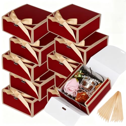 WLUSEAXI 12Pack Small Gift Boxes with Lids, 4.5''x4.5''x2'' Small Boxes for Gifts with Ribbons, Red Gift Boxes for Present, Birthday, Valentine's Day, Mother's Day, Holiday - color: Red