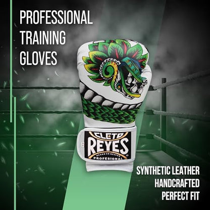 CLETO REYES Training Boxing Gloves for Men and Women with Hook and Loop Closure, Premium Synthetic Leather, MMA, Kickboxing, Muay Thai - color: Quetzalcoatl White