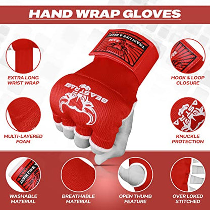 BEAST RAGE Inner Gloves with Hand Wraps Quick Wrap Long 36" Wrist Support MMA Muay Thai Bandages Punching Martial Arts Training Men Women Kickboxing Bandages Under Bag Gloves - color: Red Rage, size: XL (Adult)