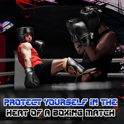 Arrowbash Set of 2 Boxing Headgear and Gloves for Adults 10oz Boxing Gloves Full Face Headgear Sparring Equipment for Martial Arts Muay Kickboxing Taekwondo Karate Training - color: Black, style: Classic
