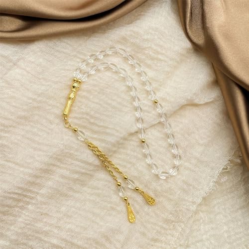 Oval Beads Glass Islamics Prayer Beads Tasbih With Gold Tassels For Daily Devotion And Cultural Event - color: Transparent