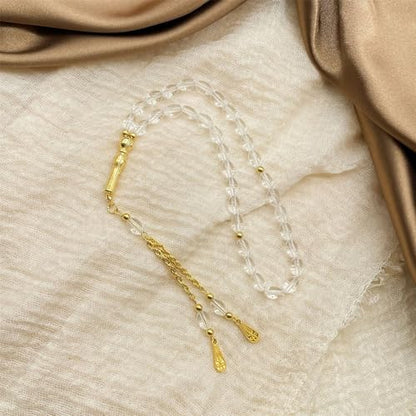 Oval Beads Glass Islamics Prayer Beads Tasbih With Gold Tassels For Daily Devotion And Cultural Event - color: Transparent