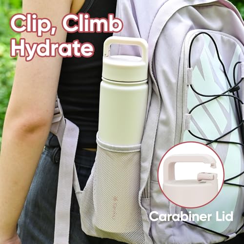 KEWIXY 24 oz Insulated Water Bottle, 2-in-1 Lid, Straw & Spout with Protected, Leak Proof, Keep Cold, Stainless Steel, Metal, Reusable, Handle, for Travel, Gym and School, 2 Lids, Blush Pink - color: Blush Pink, size: 24 Ounces